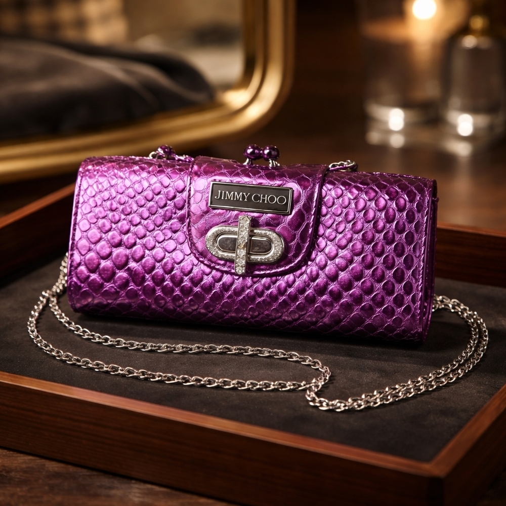 Jimmy Choo Vintage Purple Crocodile  Chain Clutch. Beautiful